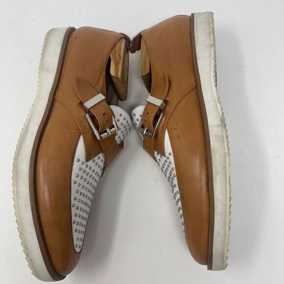 Michael Kors Dakota Women's Luggage White Leather Studded Loafers Shoes Size 10 - Picture 3 of 5